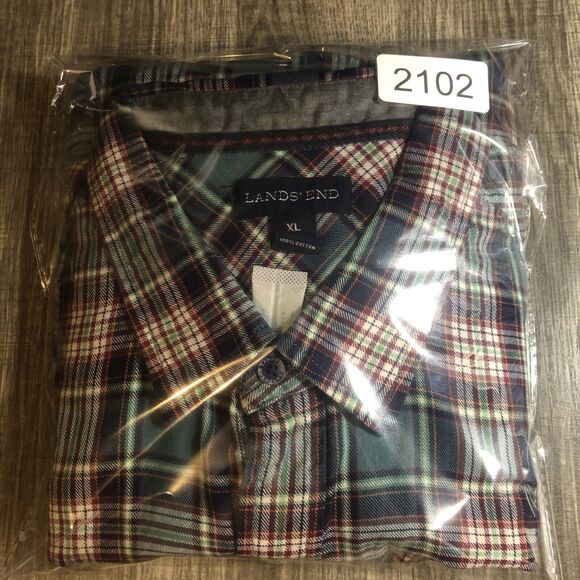 Lands End Shirt Men XL Traditional Fit Flannel Plaid 17 17.5 Blue Red Button Up - Picture 10 of 10